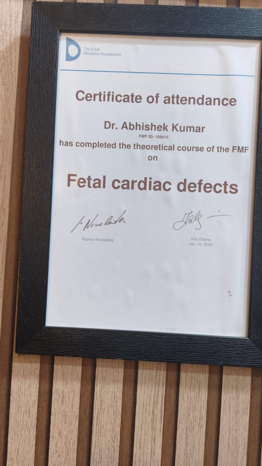 The Fetal Medicine Foundation certificate — fetal cardiac defects