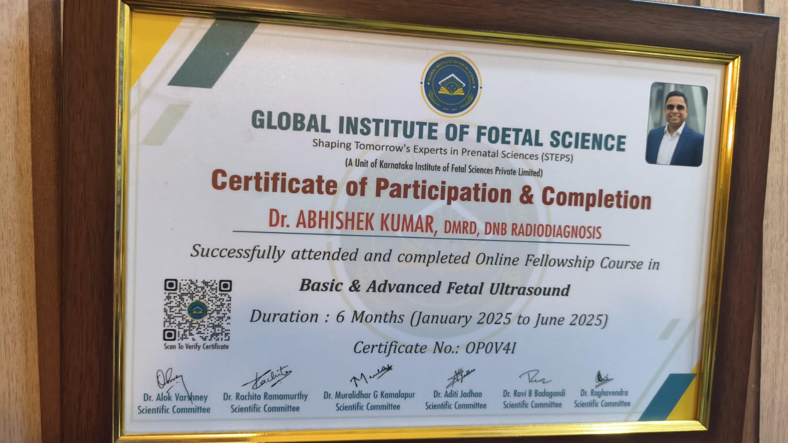 Global Institute of Foetal Science certificate — advanced fetal ultrasound
