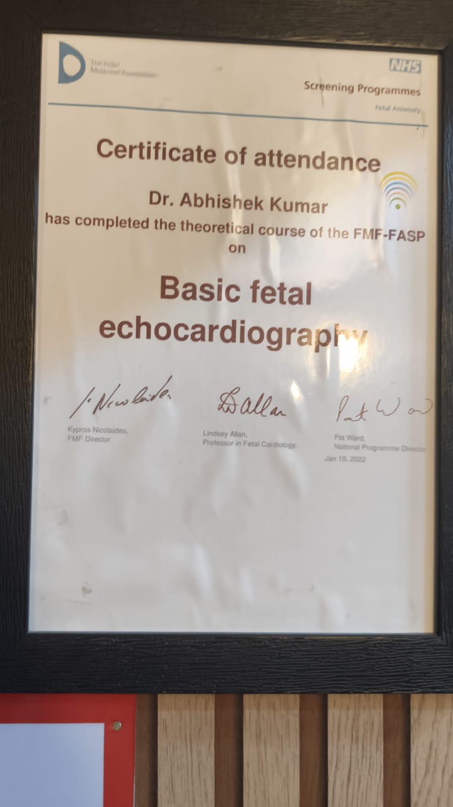 FMF FASP certificate — basic fetal echocardiography